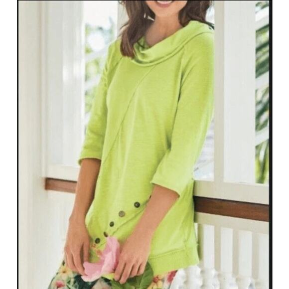 Soft Surroundings Green Lagenlook Cowl Neck Lightweight Tunic Top Size Large - Picture 1 of 10